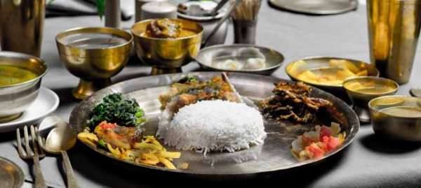 A traditional Nepali thali spread, part of the cooking class experience